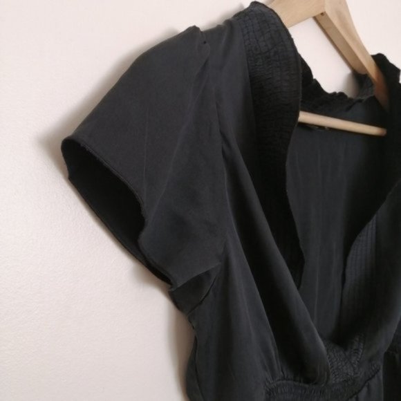 BCBGMaxAzria Black Flowy Neck Silk Blouse - Picture 6 of 13
